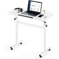 Vevor Stående skrivbord, justerbar höjd, mobilt ståbord, 360° lutbart skrivbord, 810 x 410 mm, liten dator, sitt- och ståbord, rullande arbetsstation med krok, låsbara hjul, 25 kg kapacitet för hemmak