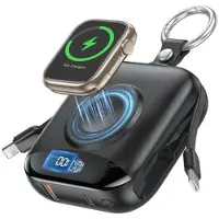 Mtp Products P007 Mini-powerbank 10000mAh med USB-C, Lightning-kablar och trådlös laddning för Apple Watch - Svart