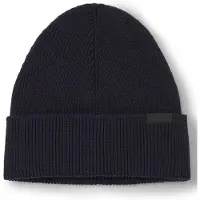 HUGO Rib-knit beanie in cotton with woven logo label