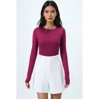 Trend Alaçatı Stili T-shirt rödviolett