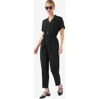 Big Dart Solid vävd jumpsuit med skjortkrage och rosettdetalj