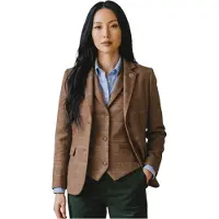 TruClothing Damernas ekbruna tvådelade rutiga formella tweedkavaj och västset - TPSTZ-7