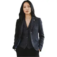 TruClothing Damblå tvådelad rutig formell tweedkavaj och västset - TPSTZ-7