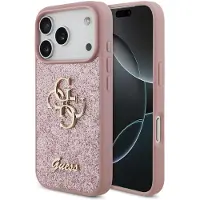 GUESS iPhone 18 Pro Fixed Glitter 4G Metal Logo Skal - Rosa