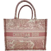 Dior Pre-owned Dior Medium Book Tote Toile de Jouy Broderad Väska i Rosa Canvas