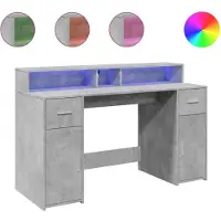 vidaXL Skrivbord med LED betonggrå 140x55x91 cm konstruerat trä