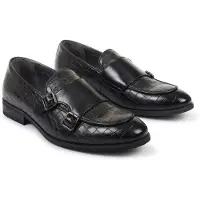 Infinity Leather Herrarnas svarta veganska lädersko med dubbla munkband loafer