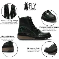 Fly london Womens Green Leather Lace-Up Ankelboots - HAZI147