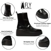 Fly london Women's Black Leather Wedge Heel Platform Ankelboots - HEIJ272