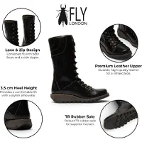 Fly london Women's Black Leather Lace-Up Combat Ankle Boots – STER768