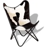 vidaXL Fjärilstol, Svart och Vit, Äkta Nötskinn
