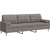vidaXL 3-sitssoffa med prydnadskuddar taupe 210 cm tyg