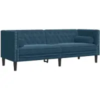 vidaXL Chesterfieldsoffa med bolster, 3-sits, blå, sammet