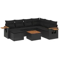 vidaXL Loungegrupp för trädgården med dynor 8 delar svart konstrotting