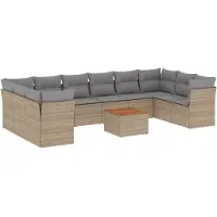 vidaXL Loungegrupp för trädgården m. dynor 11 delar beige konstrotting