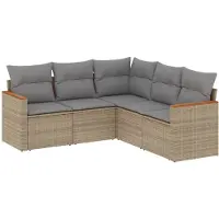 vidaXL Soffgrupp för trädgård med dynor 5 delar mixbeige konstrotting