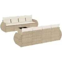 vidaXL Soffgrupp för trädgården med dynor 9 delar beige konstrotting