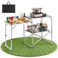 Vevor Campingköksbord, Slim-Fold Cook Station, Bärbart Hopfällbart Bord, med Sidobord, Värmebeständig Bordsskiva och Bärväska, Perfekt för Utomhuspicknick, Grillfester, Camping, Husbilsresor