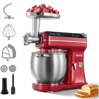 Vevor 7L 2-i-1 köksmaskin med lutningsbart huvud, 1000W elektrisk degmixer, multifunktionell matberedare med skål i rostfritt stål, köttkvarn, degkrok, visp och visp
