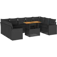 vidaXL Loungegrupp 10 delar med svarta dynor konstrotting
