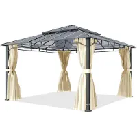 TOOLPORT Hardtop paviljong 4x4m, inkl. 4 gardiner, champagne