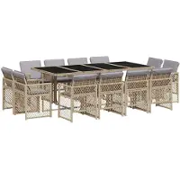 vidaXL Matgrupp för trädgården med dynor 13delar mixbeige konstrotting