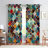 Household supplies MH Dekorativa gardiner med traditionellt mönster Bosimi afrikansk stil 2 paneler Vardagsrum Sovrum Kök Balkong Fönstergardiner 50W130H(CM)X2PCS&Hook