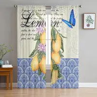Household supplies MH Marockanska Retro Fjäril Frukt Citron Skira Gardiner för Vardagsrumsdekoration Fönstergardin Kök Tyll Voile Organza Draperier W135 x H115cm x1
