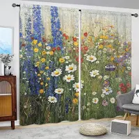 Household supplies MH 2 st. Blomsterhav Oljemålning Tryckt Gardin för Heminredning - Stångficka Fönsterbehandling för Sovrum, Kontor, Kök 52.5cmX116cm X 2pcs