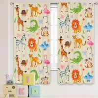 Household supplies MH BarntecknadFönstergardin Vilda djur Elefant Giraff Lejon Tryckt mönster Gardin Dekorera Vardagsrumsgardin 2 Delar 100W130H(CM)40x51in&Grommet Top
