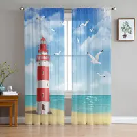 Household supplies MH Fyrstrand Måsfågel Skira Gardiner för Vardagsrumsdekoration Fönstergardiner för Kök Tyll Voile Organza Gardiner W135 x H115cm x1
