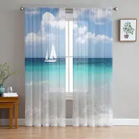 Household supplies MH Havsstrand Segling Moln Skira Gardiner för Vardagsrumsdekoration Fönstergardiner för Kök Tyll Voile Organza Gardiner W135 x H115cm x1