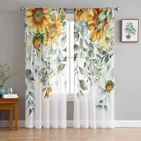 Household supplies MH Växtblad Solrosblomma Skira gardiner för vardagsrumsdekoration Fönstergardiner för kök Tyg Gardiner W135 x H115cm x1