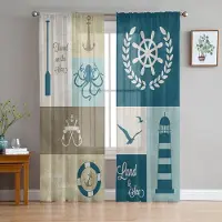 Household supplies MH Ankare Fyr Emblemet Mås Bläckfisk Skira Gardiner för Vardagsrumsdekoration Fönstergardiner Kök Tyg Gardiner W135 x H115cm x1