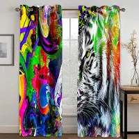 Yiran Furniture Dominerande Tiger 3D digitaltryck Gardintyg vardagsrum sovrum hemmiljö landskapsgardintyg två paneler W50xH130(CM)x2pcs&Grommet Top marinblå färg