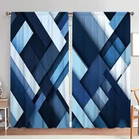 Household supplies MH 2 st Blå Geometriskt Mönstrad Gardin för Heminredning - Stångficka Fönsterbehandling för Sovrum, Kontor, Kök 75cmX165cm X 2pcs