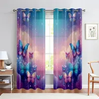 Household supplies MH Lila fjäril flickas favorit 3D drömgardiner för barn lämpliga för flickrumsinredning 2 paneler Långa och Korta 50W130H(CM)X2PCS&Hook