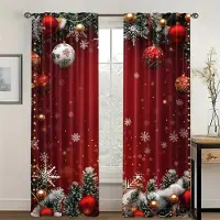 Household supplies MH 2 st Set Röda Ballong Julgardiner - Halvtransparenta, Design med Kanal, Polyester, Maskintvättbara, Perfekta för Vardagsrum 2x50W130H(CM)40x51in&Grommet Top