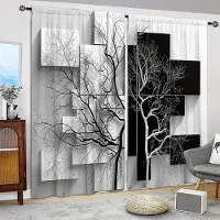 Household supplies MH 2 st Svart och Vit Trädtryckt Gardin för Heminredning - Stångficka Fönsterbehandling för Sovrum, Kontor, Kök, Vardagsrum 75cmX165cm X 2pcs