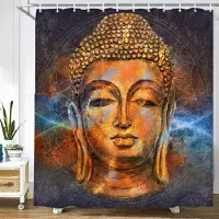 Household supplies MH Badrum Duschdraperier Buddha Staty Bambu Badskärmar Heminredning Vattentätt Polyestertyg Med Krokar 240x180xm W90xH180cm