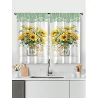 Household supplies MH 2 st Ny Mode Flerfärgad Solrosmönstrad Köksfönstergardin för Dekoration av Sovrum Studierum Kaféer och Vardagsrum W.27.5xH.42inch