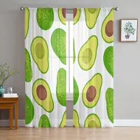 Household supplies MH Avokado Tecknad Grön Frukt Skira Gardiner för Vardagsrumsdekoration Fönstergardiner för Kök Tyll Voile Organza Gardiner W135 x H137cm x1
