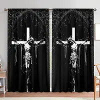 Household supplies MH 2 st Jesus på korset Tryckt gardin för heminredning - Stångficka Fönsterbehandling för Sovrum, Kontor, Kök, Vardagsrum, 132cmX160cm X 2pcs