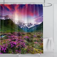 Household supplies MH Modern 3D-tryck Skog Uppfriskande Sceneri Duschdraperi Vattentätt Landskap Grön Växt Berg Med Krokar Badrumsinredning W180xH180cm