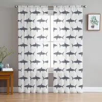 Household supplies MH Tecknad Haj Havsgrå Skira Gardiner för Vardagsrumsdekoration Fönstergardiner för Kök Tyll Voile Organza Gardiner W135 x H160cm x1
