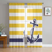 Household supplies MH Randig Gul Vit Blå Ankare Skira Gardiner för Vardagsrumsdekoration Fönstergardiner Kök Tyll Voile Organza Gardiner W135 x H185cm x1