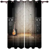 Yiran Furniture Musikscenhögtalare Elgitarr Fönstergardiner Vardagsrum Sovrum Fönsterdekorationer Hushåll Kök Gardiner Heminredning W60xH100(CM)x2pcs&Rod Pocket