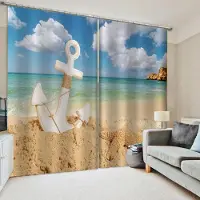 Household supplies MH 2 st Sommar Strand Sjöstjärna Gardiner Blå Hav Landskap Gardin för Sovrum Vardagsrum Kök Hall Tropiska Draperier Heminredning W60H60(CM)x2PCS&HOOK