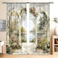 Household supplies MH 2 st Fransk Trädgård Oljemålning Tryckt Gardin för Heminredning - Stångficka Fönsterbehandling för Sovrum, Kontor, Kök 52.5cmX116cm X 2pcs