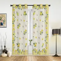 Household supplies MH Akvarell Citron Frukt Vit Gul Gardiner för Sovrum Vardagsrum Draperier Kök Barnrum Fönstergardin Modern Heminredning 135W x 115H(cm) x1